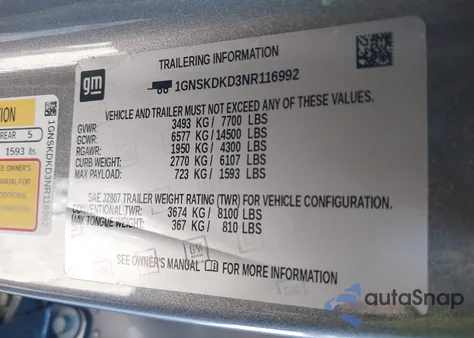 2022 Chevrolet Suburban 4Wd Z71 from USA, damaged, VIN 1GNSKDKD3NR116992